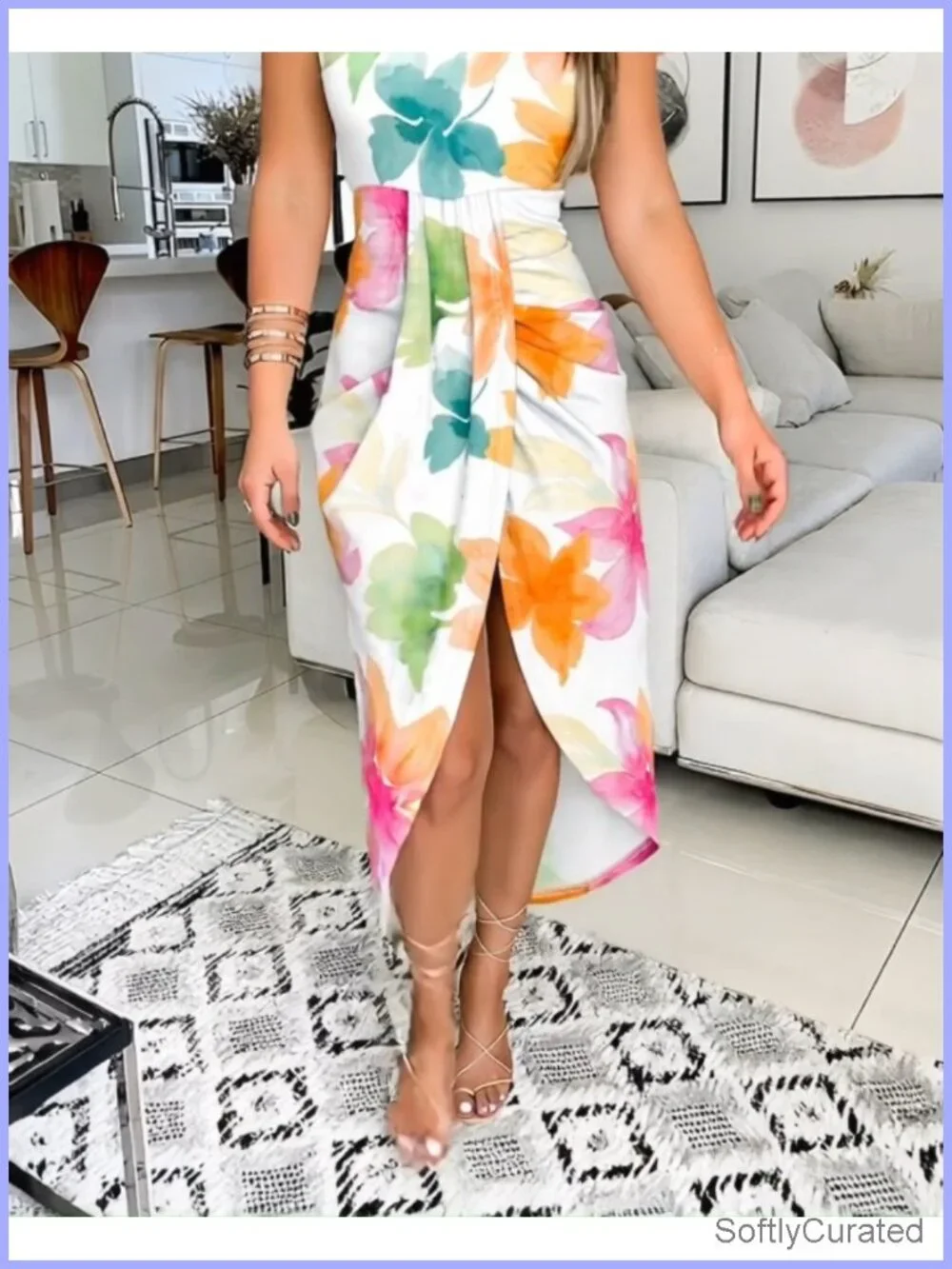 Halter Floral Printed Bodycon Midi Dress
